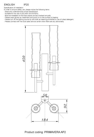 Настенный светильник Crystal Lux PRIMAVERA AP2 GOLD