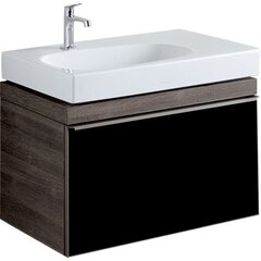 Шкафчик для раковины Geberit Citterio, с одним выдвижным ящиком: B=73.4см, H=55.4см, T=50.4см, черный / глянцевое стекло, темный дуб / меламин, структура дерева фото