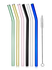 Стеклянные изогнутые коктейльные многоразовые цветные трубочки 18 см