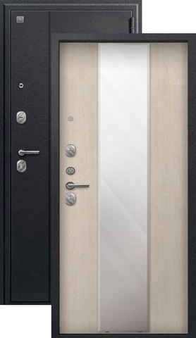 Дверь входная Сезам А-04 зеркало (2025), 2 замка, 1 мм металл, (черный сатин+седой дуб)