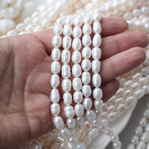 Жемчуг натуральный речной, рис, 7,5-11,3 мм, 1 нить, Ж027