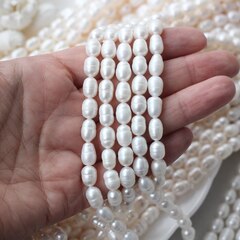 Жемчуг натуральный речной, рис, 7,5-11,3 мм, 1 нить, Ж027