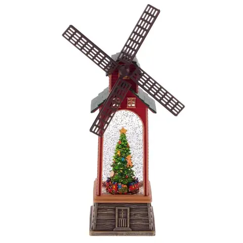 Изделие декоративное "Мельница" (подсвет, вьюга, муз, движ, AA х3 н/п +USB) L17 W10 H34 см