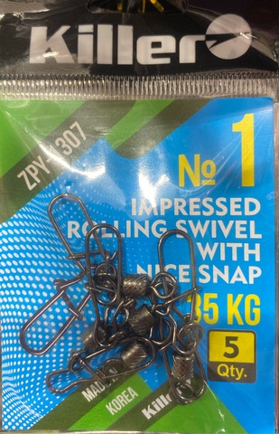 Карабин с вертлюгом Killer Impressed Rolling Swivel №1, арт1307