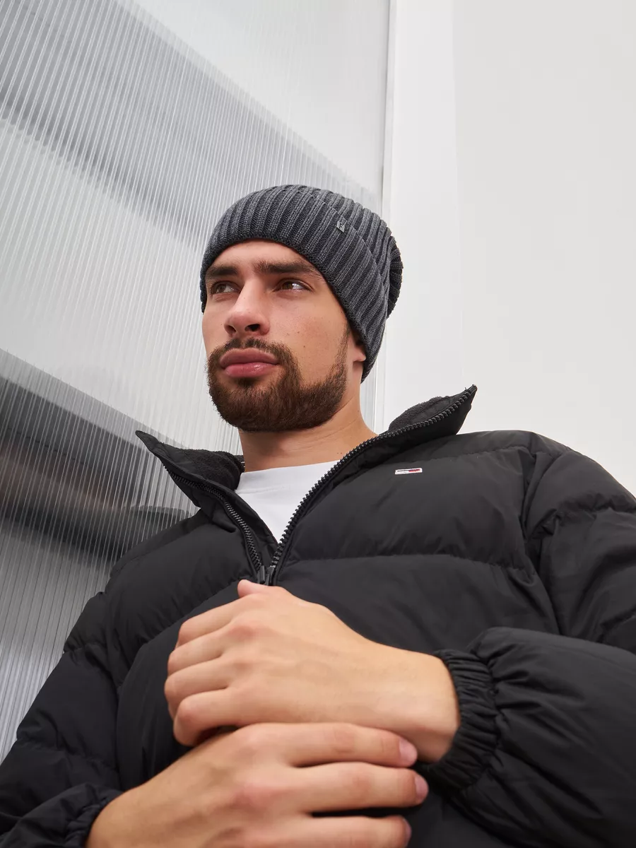 Шапка зимняя на флисе вязаная бини