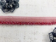 Кант на органзе с бисером, ш. 1 см, бисер ш. 0,5 см, бордовый