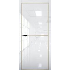 Купить Межкомнатная дверь глянец Pt 2 Платина crystall white алюминиевая кромка Al Gold Edition глухая