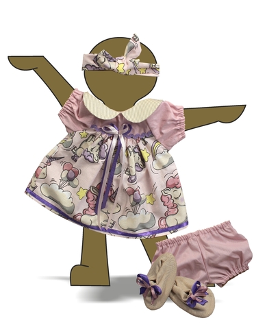 Комплект: платье, панталоны, тапочки и полоска на голову - Демонстрационный образец. Одежда для кукол, пупсов и мягких игрушек.