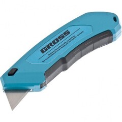 Нож 130 мм алюминиевый корпус выдвижное трапециевидное лезвие 18 мм  SK-5 клипса для ремня 4 лезвия Gross