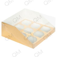 Коробка под капкейки с пластиковой крышкой 235*235*100 мм (9) (золото), 50шт