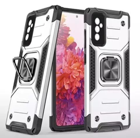 Противоударный чехол Strong Armour Case с кольцом для Samsung Galaxy M52 5G (Серебро)