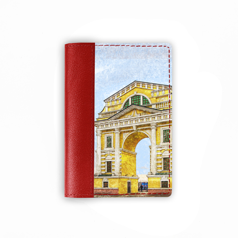 Обложка на паспорт комбинированная "Московские ворота", красная