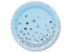 Тарелки Горошек серебряный на голубом, 17 см, 6 шт.