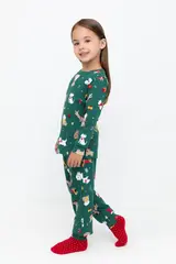 пижама  для девочки  К 1552/тем.зеленый,собачки новый год