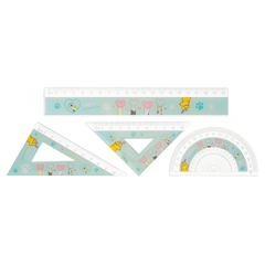 
          Линейка Basir пластиковая, набор 4 шт, серия "Лапки", 4 предмета: линейка 20 см, транспортир и два угольника