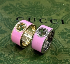 Кольцо широкое с розовой эмалью в позолоте style by GUCCI