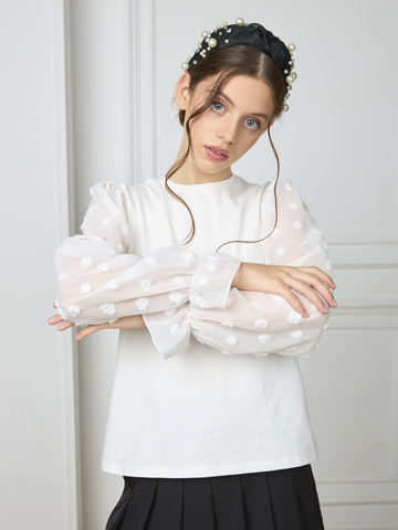 Блузка школьная для девочки рукав шифон молочная