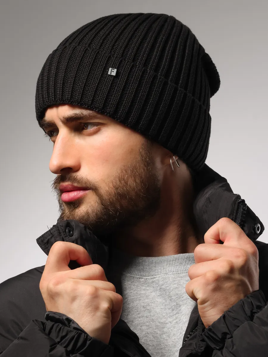 Шапка зимняя на флисе вязаная бини