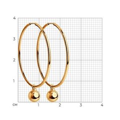 028391 - Серьги-кольца (конго) диаметр 30мм из золота 585пробы с подвеской шарик
