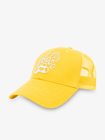 Бейсболка с сеткой «Медвежий Русский След» жёлтого цвета с 3D вышивкой лого