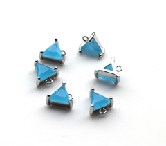 Подвеска треугольник 7*8 мм, голубой опал, покрытие родий