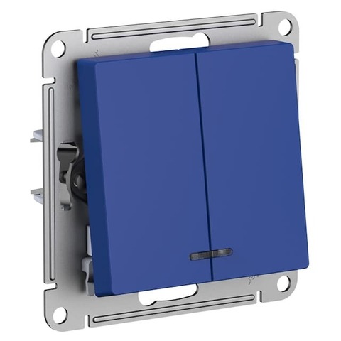 Выключатель двухклавишный с подсветкой 10AX 250 В. Цвет Аквамарин. Schneider Electric AtlasDesign. ATN001153