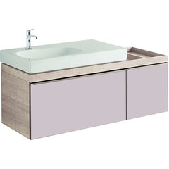 Шкафчик для раковины Geberit Citterio, с двумя выдвижными ящиками и полкой: B=133.4см, H=55.4см, T=50.4см, бежевый / глянцевое стекло, светлый дуб / меламин, структура дерева фото