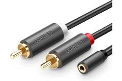 Аудиокабель  UGREEN AV102 (10561) 3.5mm Female to 2 RCA Male Audio Cable, 0,25м, серый