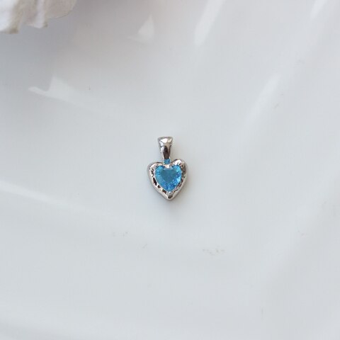 Подвеска Сердце с голубым фианитом, 12*8 мм, родий, П296