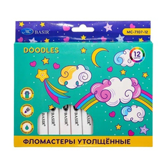 
          Фломастеры Basir, серия "Doodles",белый корпус, разноцветные чернила, набор 12 шт