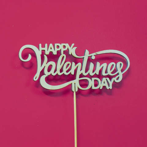 Топпер ДекорКоми из дерева, надпись на палочке HAPPY Valentines DAY