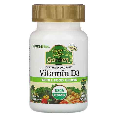 Nature's Plus, Source of Life, Garden, витамин D3, 60 веганских капсул