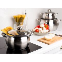 Кастрюля нерж, 2.9 л, с крыш, крышка стекло, Daniks, Классика, SD-18, индукц