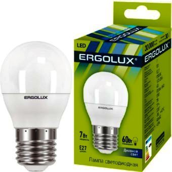 Лампа Ergolux LED-G45-7W-E27-6K шар (дневой свет)