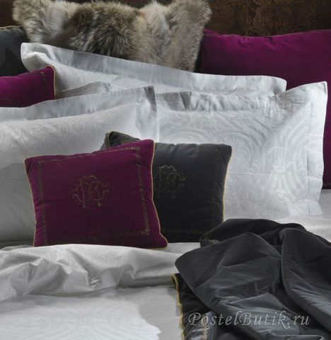 Постельное белье 2 спальное евро макси Roberto Cavalli Damasco белое