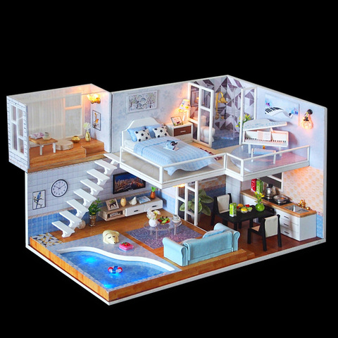 Румбокс, интерьерный конструктор, реалистичная миниатюра M016 Вилла с бассейном