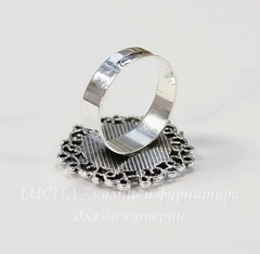 Основа для кольца с сеттингом для кабошона 14 мм (цвет - античное серебро)