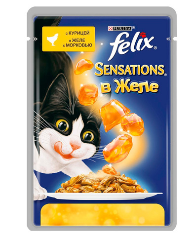 Felix Sensations кусочки в желе для кошек с курицей и морковью 85 г