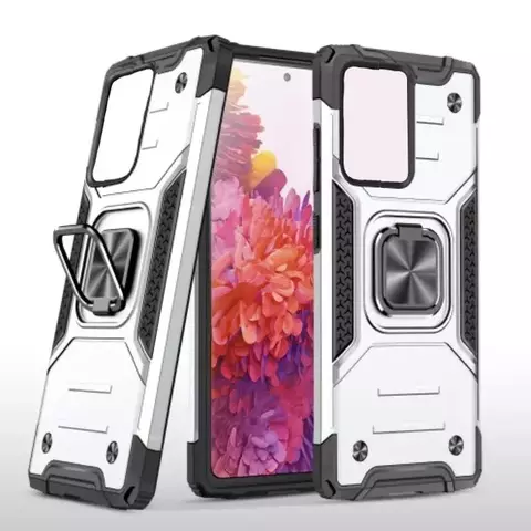 Противоударный чехол Strong Armour Case с кольцом для Poco C40 (Серебро)