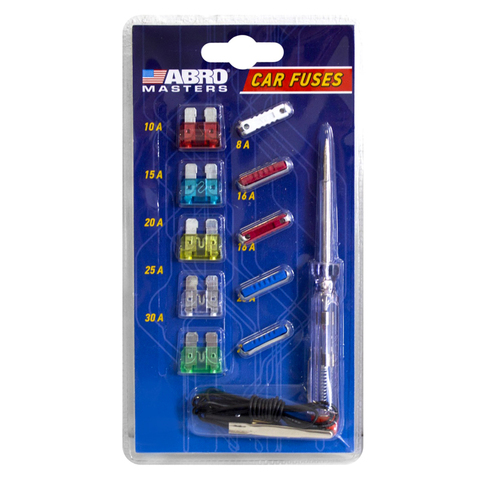 Набор предохранителей с индикат. отверткой ABRO (Флажковые:10,15,20,25,30 А; Евро:8,16,25 А) 10шт.