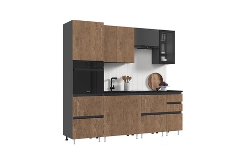 Кухня Техно-6 2.4 м графит / экзотическое дерево амазония / графит софт