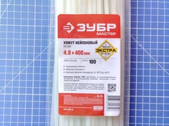 ЗУБР КС-Б1, 4.8 x 400 мм, нейлон РА66, 100 шт, белые, кабельные стяжки, Профессионал (309010-48-400)