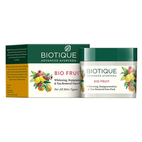 BIO FRUIT Whitening, Depigmentation Tan Removal Face Pack, Biotique (ФРУКТОВАЯ Отбеливающая, против темных пятен маска для лица, для всех типов кожи, Биотик), 75 г.