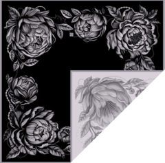 Платок «Пионы» черный/серая вуаль