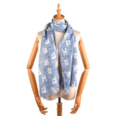 Японский женский палантин с кошачьим принтом ''NEKOMARUKE'', джинсовый синий, 24-7146-2, KUSUGURU