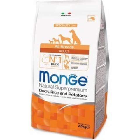 Monge Dog Speciality корм для собак всех пород (утка с рисом и картофелем) 2,5кг