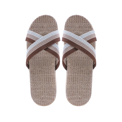 (1 PV) Kardli slippers（man) - Мужские тапочки летние (41-42; *280 мм*), (Подошва-Резина / Верх-Текстильные материал), (100 пар в коробке) (КРЕСТИК БЕЖЕВО-КОРИЧНЕВЫЙ)