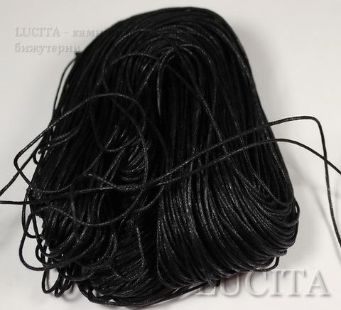 Вощеный шнур, 1 мм, цвет - черный, примерно, 80 м