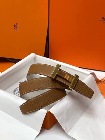 Двусторонний ремень Hermes, Коричневый/белый