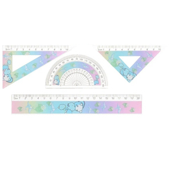 
          Набор пластиковых линеек Basir 4 предмета "Дракончики", линейка-трафарет 20 см, 2 угольника 10 см, транспортир, с рисунком